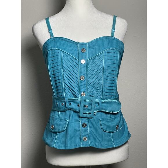 Women’s Lydia Corset Bustier Style Top with Belt Aqua Turquoise Size (L) - Picture 2 of 15